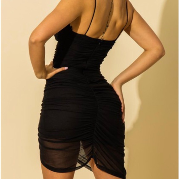 NWT Rutched 2 Layer Little Black Dress with Mesh Detail - Multiple Sizes - Picture 3 of 5